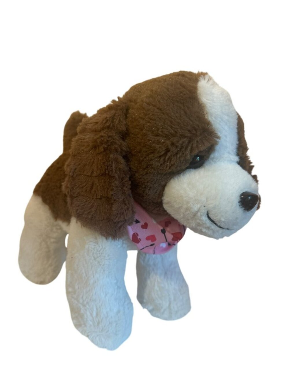 Walgreens Dog Plush Brown & White Stuffed Animal Pink Heart Bandana 869054